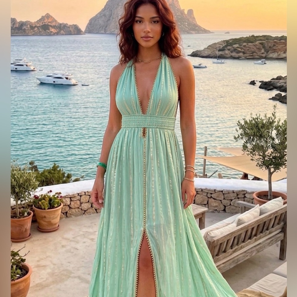 Ibiza dress Mint Green Halter Maxi Dress